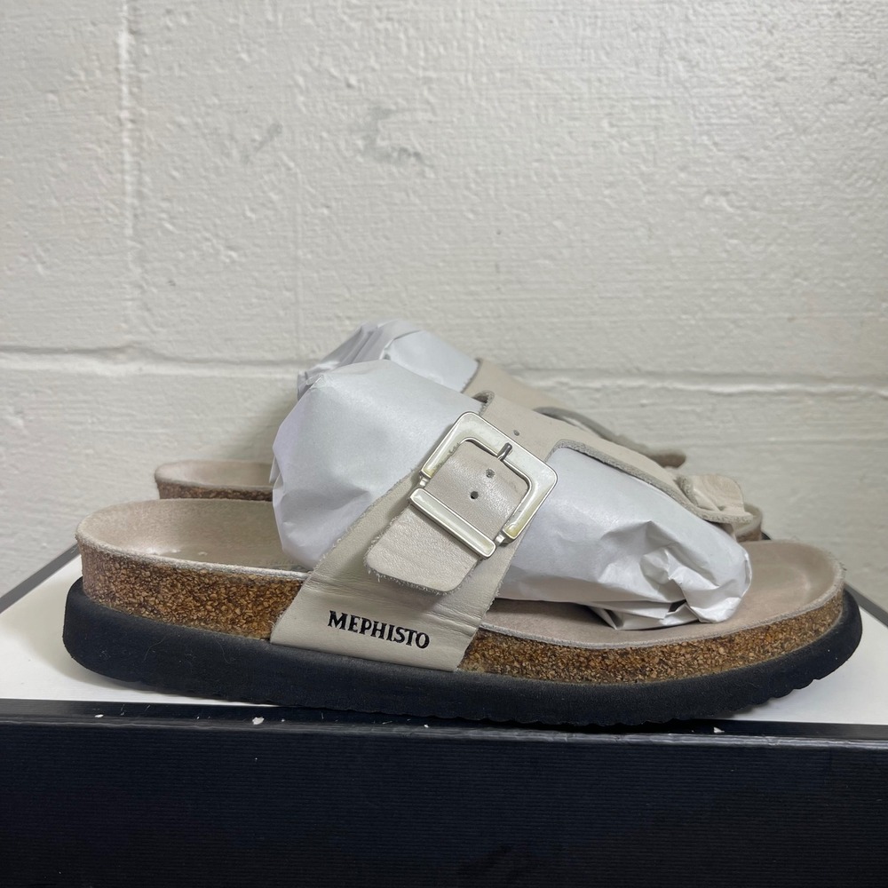 Mephisto Melinda White Leather Thong Sandals Cork Slip On Women's 40 EU/10 US